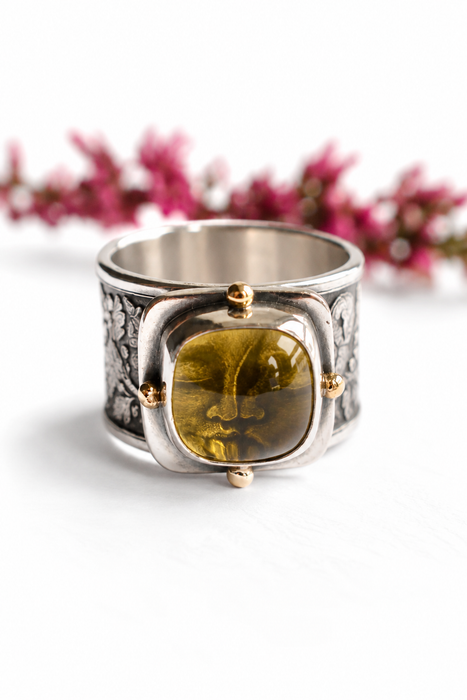 The Golden Hour | Honey Quartz &  Owl Ring