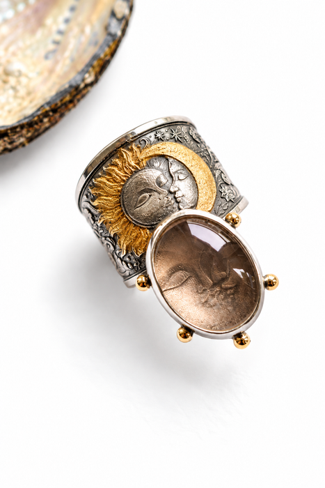 Rose Quartz Sun & Moon Ring