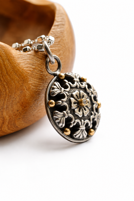 Old Soul — Antique Button Medallion with Diamond & 18k Gold