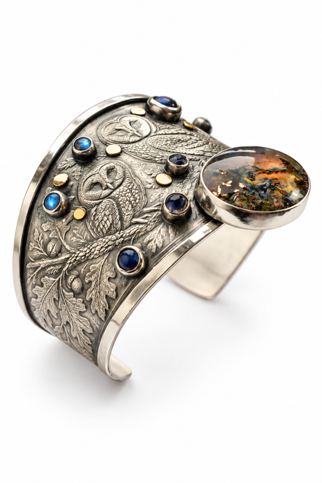 Night Owls- Woodland Sterling Silver Cuff