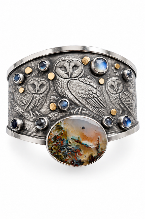 Night Owls- Woodland Sterling Silver Cuff