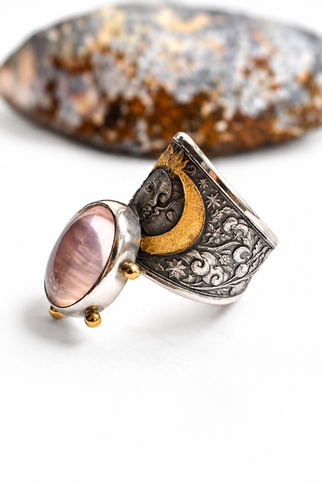 Rose Quartz Sun & Moon Ring