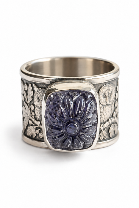 The Secret Forest — Owl & Carved Floral Ring