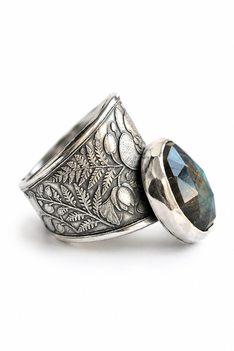 Labradorite Fern & Orchid Ring