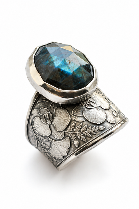 Labradorite Fern & Orchid Ring