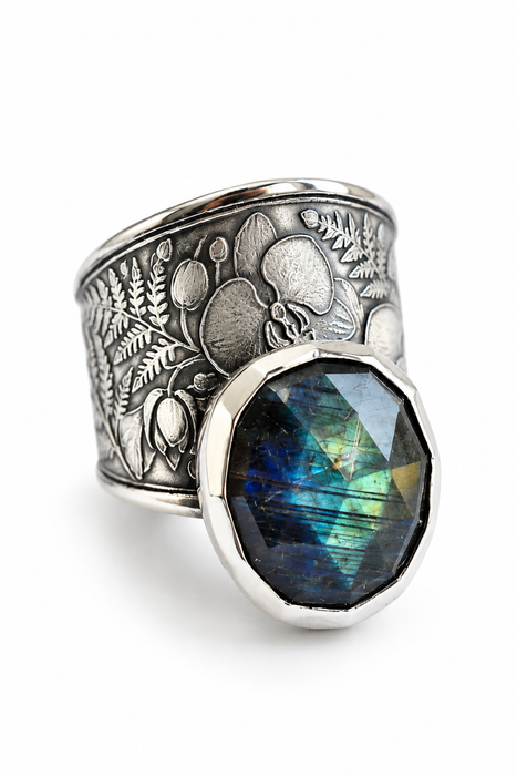 Labradorite Fern & Orchid Ring