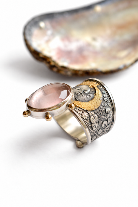 Rose Quartz Sun & Moon Ring