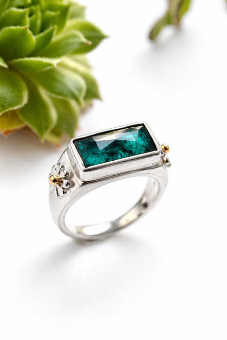Kyanite Sand Cast Silver Ring