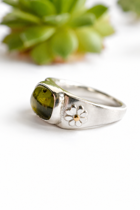 Peridot Sand Cast Silver Ring