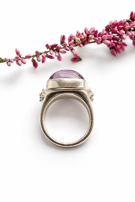 Amethyst Sand Cast Silver Ring