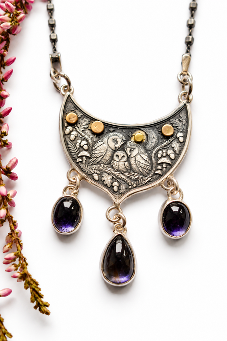 Woodland Whispers - Iolite Owl Necklace