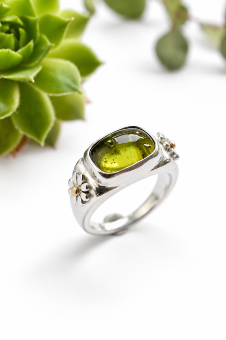 Peridot Sand Cast Silver Ring