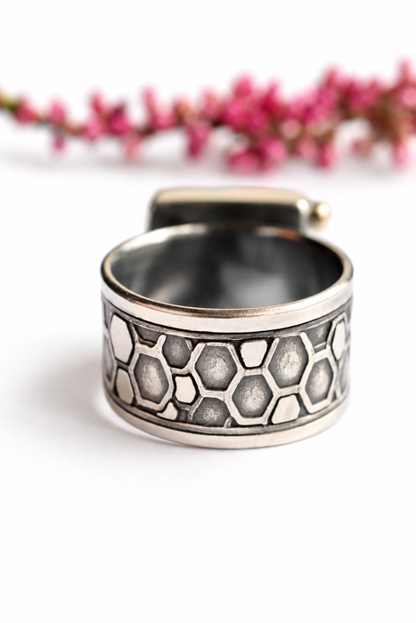 Blue Fire Moonstone - Honeycomb Ring