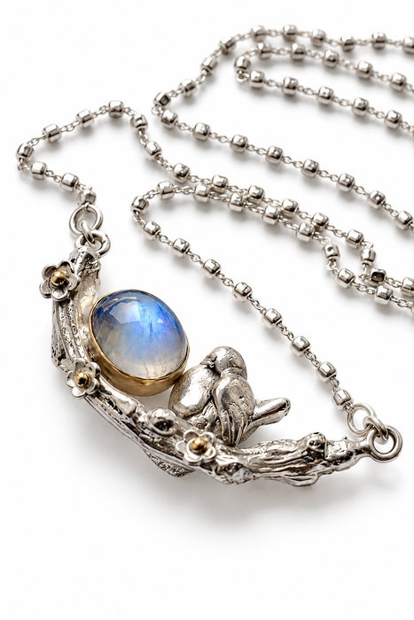 Moonstone Bird & Branch Necklace