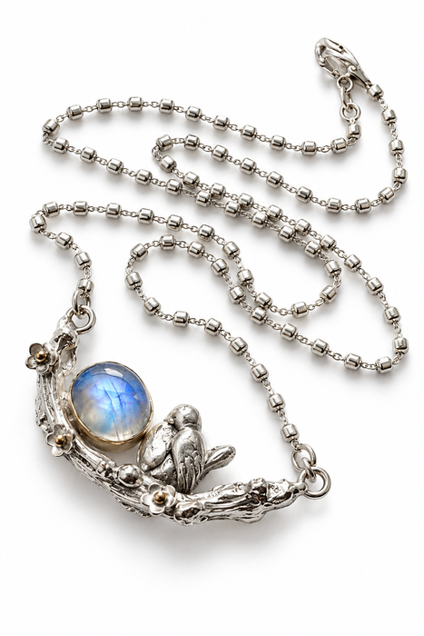 Moonstone Bird & Branch Necklace