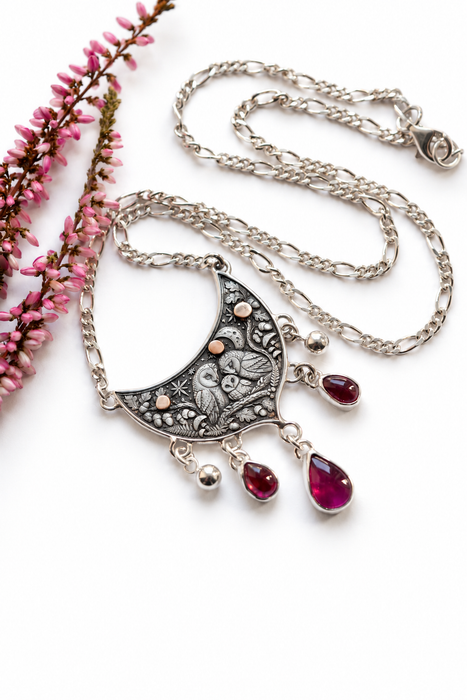 Woodland Whispers - Pink Tourmaline Owl Necklace