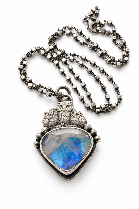 The Night Watcher - Moonstone Owl Necklace