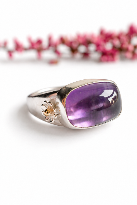 Amethyst Sand Cast Silver Ring
