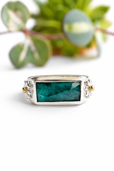 Kyanite Sand Cast Silver Ring