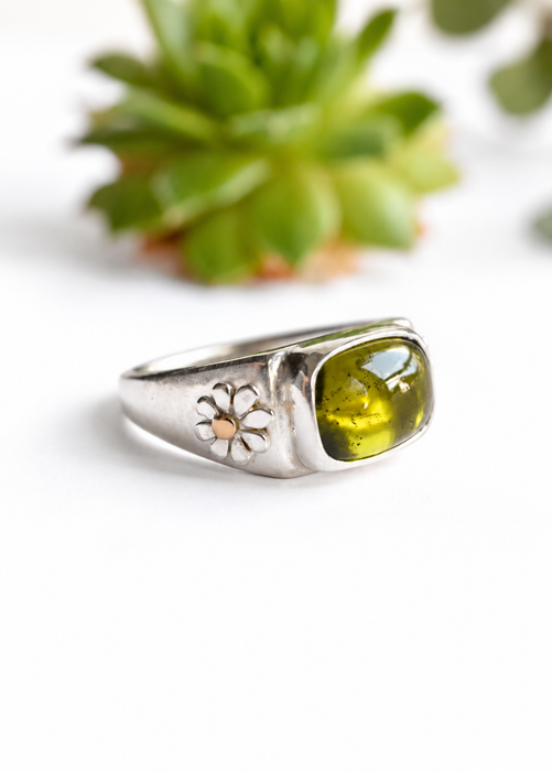 Peridot Sand Cast Silver Ring
