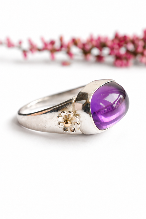 Amethyst Sand Cast Silver Ring