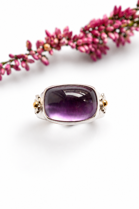 Amethyst Sand Cast Silver Ring