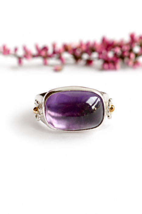 Amethyst Sand Cast Silver Ring