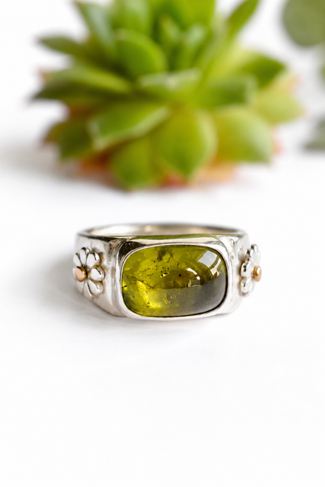 Peridot Sand Cast Silver Ring