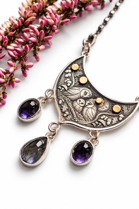 Woodland Whispers - Iolite Owl Necklace