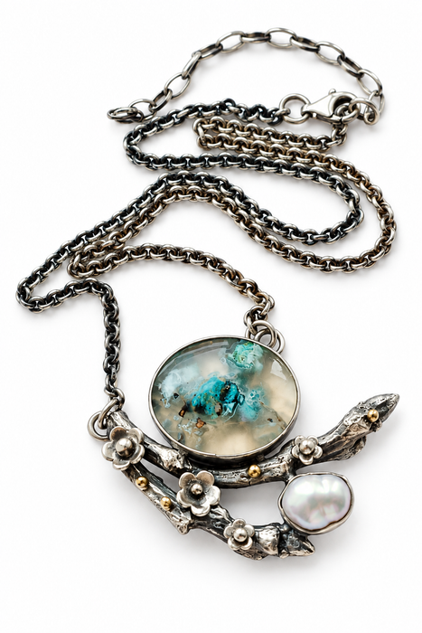 Aquadite & Pearl Woodland Necklace