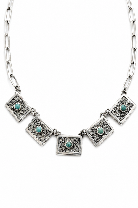 Etched Tile Turquoise Necklace