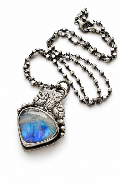 The Night Watcher - Moonstone Owl Necklace