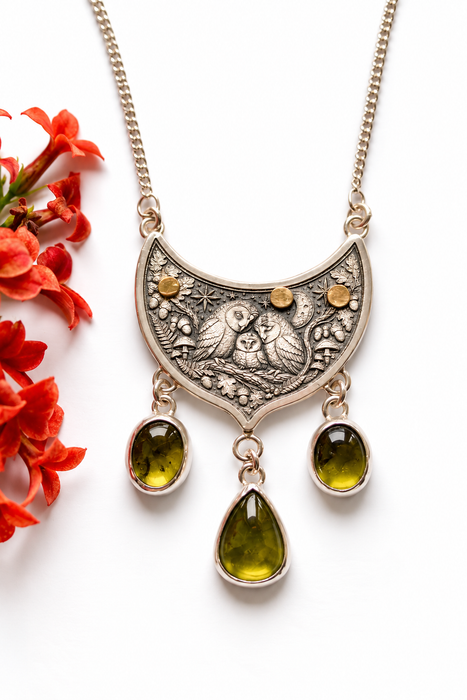 Woodland Whispers - Peridot Owl Necklace