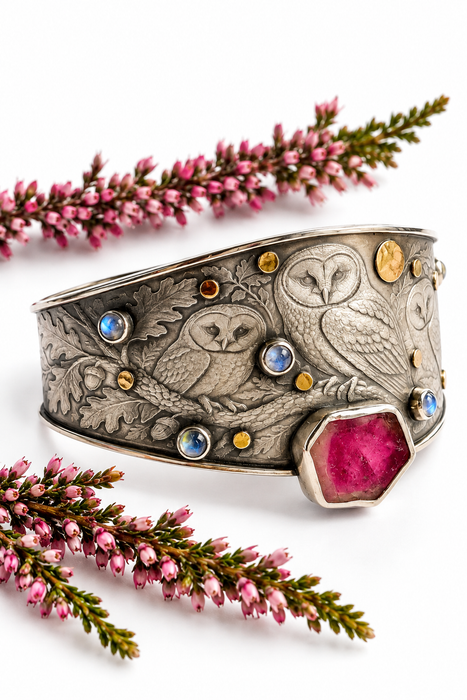 Night Owls- Woodland Sterling Silver Cuff