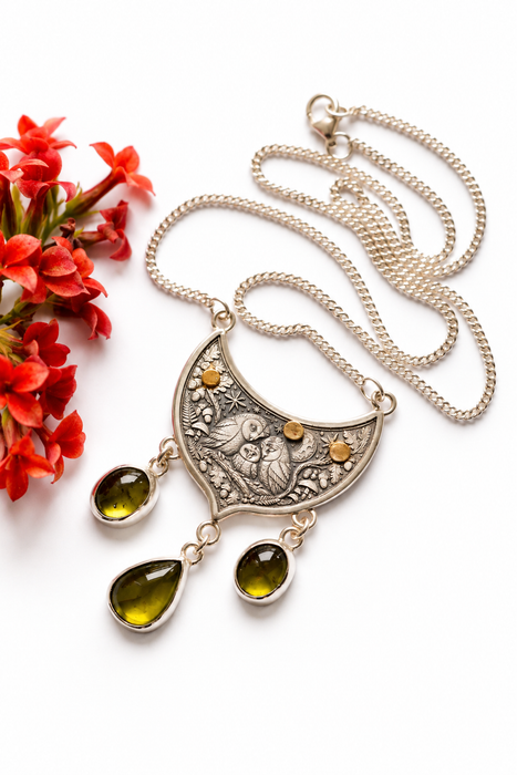 Woodland Whispers - Peridot Owl Necklace