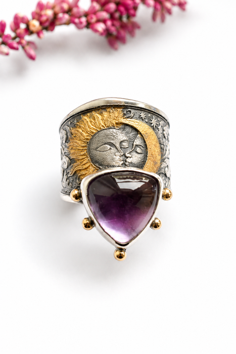Amethyst Sun & Moon Ring