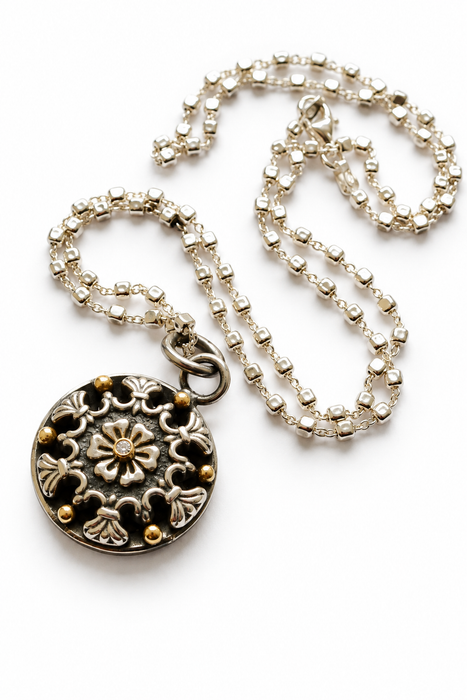 Old Soul — Antique Button Medallion with Diamond & 18k Gold
