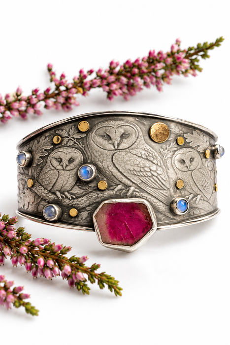Night Owls- Woodland Sterling Silver Cuff