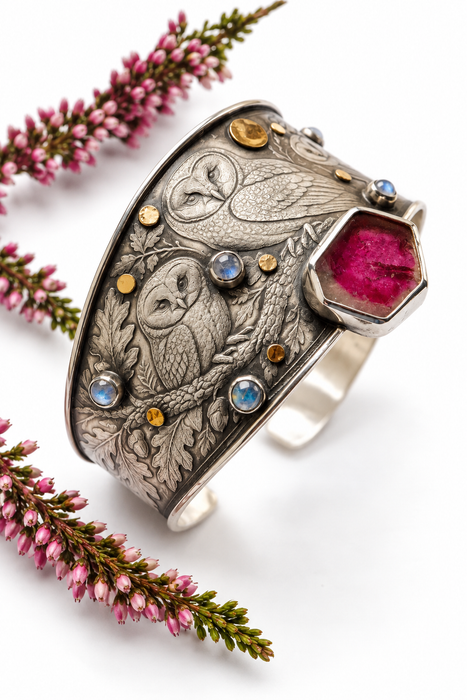 Night Owls- Woodland Sterling Silver Cuff
