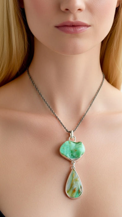 Peruvian Opal and Sterling Silver Chrysoprase Necklace
