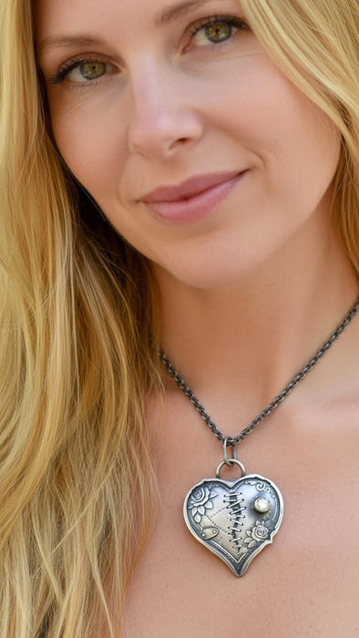 Mended not Broken- Moissanite Heart Pendant
