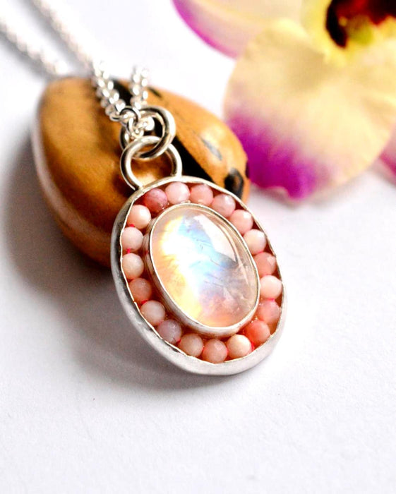 Moonstone Necklace with Pink Peruvian Opal