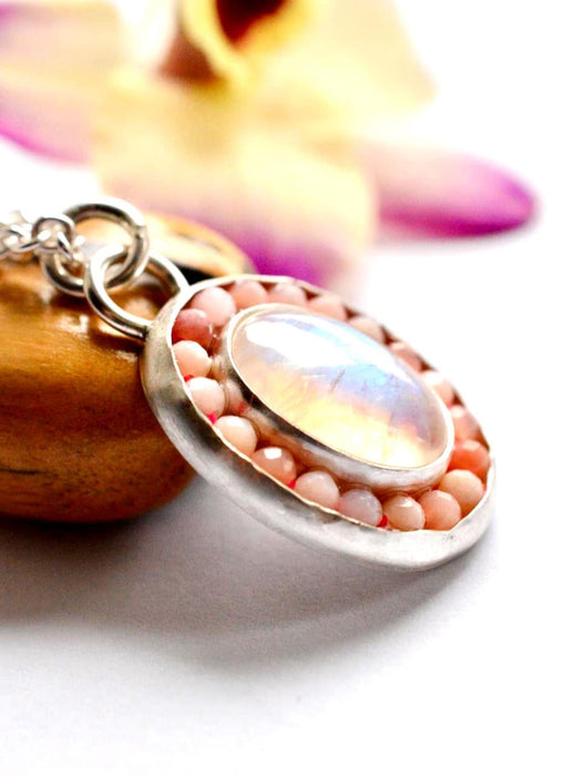 Moonstone Necklace with Pink Peruvian Opal