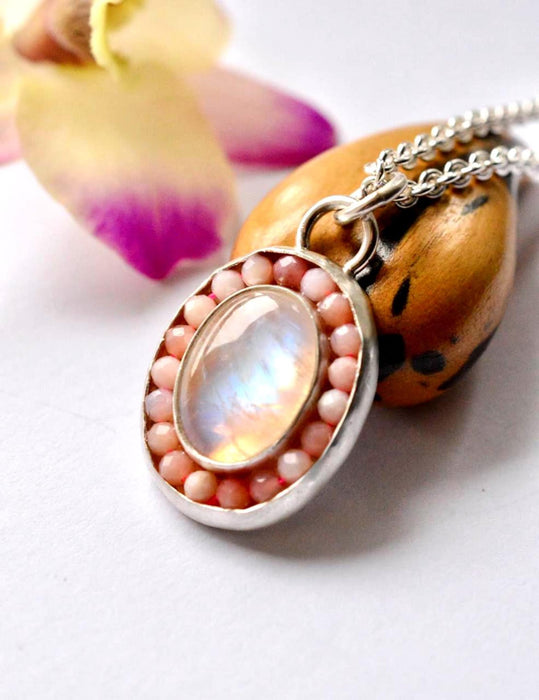 Moonstone Necklace with Pink Peruvian Opal
