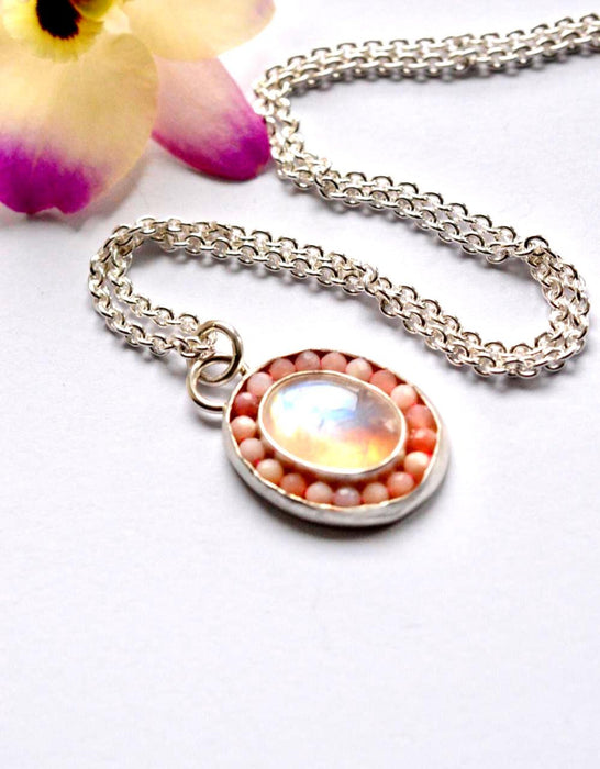 Moonstone Necklace with Pink Peruvian Opal