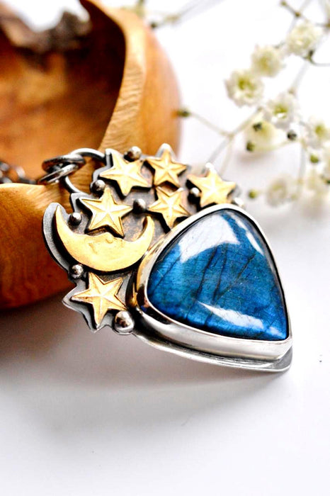Labradorite Celestial Style Necklace in Silver and Gold