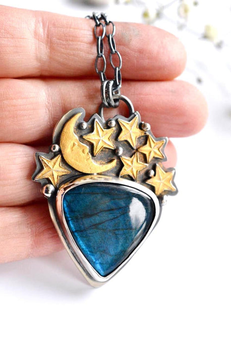 Labradorite Celestial Style Necklace in Silver and Gold