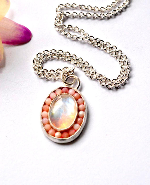 Moonstone Necklace with Pink Peruvian Opal