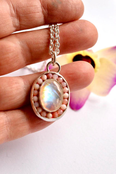 Moonstone Necklace with Pink Peruvian Opal