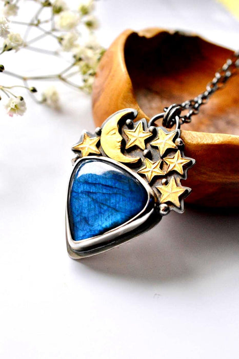 Labradorite Celestial Style Necklace in Silver and Gold